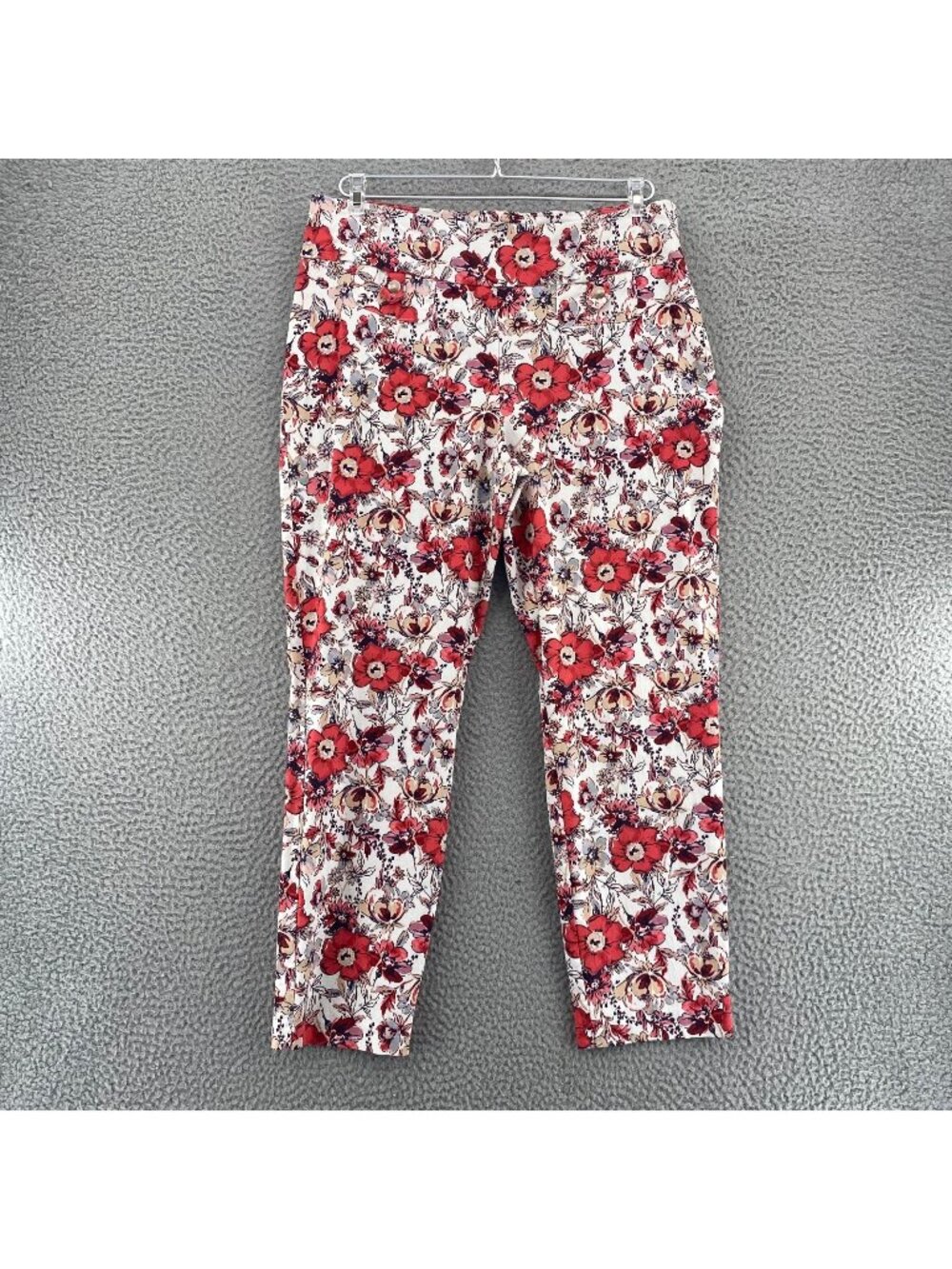 CATO Pants Womens 16 Red White Floral Stretch Cropped Ankle Skinny Leg High Rise